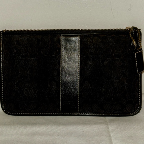 Coach Handbags - Coach Slim Black Signature Canvas & Leather Envelope Zipper Pouch/Clutch
